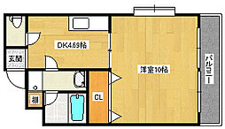 広島電鉄1系統 宇品2丁目駅 徒歩1分の賃貸マンション 2階1DKの間取り