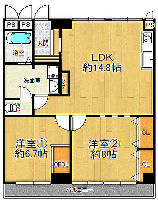 夙川7番街ストークマンション(2LDK) 4階の間取り
