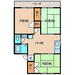 レジデンスほしな 2階3DKの間取り