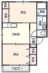 アヴェニールB 2DKの間取図画像