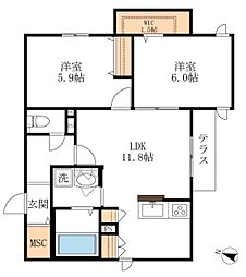 ラバローネ 2LDKの間取図画像