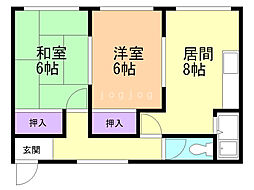 第2サンコーマンション 2階2LDKの間取り