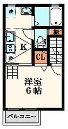 GreenTies関前 2階1Kの間取り