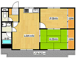 JR芸備線 戸坂駅 徒歩10分の賃貸マンション 2階2LDKの間取り
