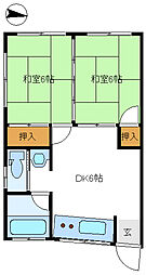 オークラハイツ 2階2DKの間取り