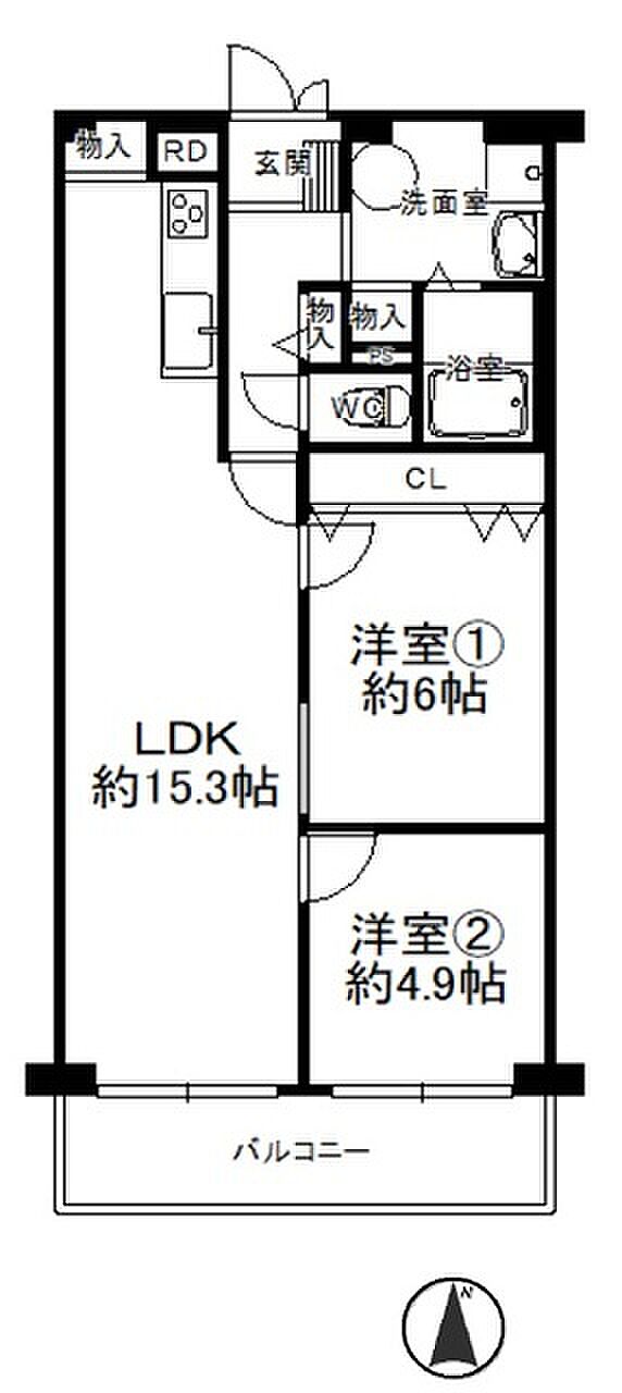 武庫川スカイハイツ(1SLDK) 2階の間取り