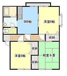 サンライフ南蔵王A 2階3DKの間取り