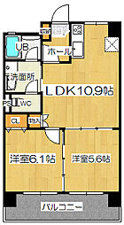 レジデンスシンコー 3階2LDKの間取り