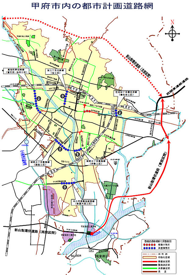 緑が丘アクセス線整備中。新山梨環状道路に接道します。広く大きい道路に接道します。