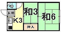 岡村文化 2階2Kの間取り
