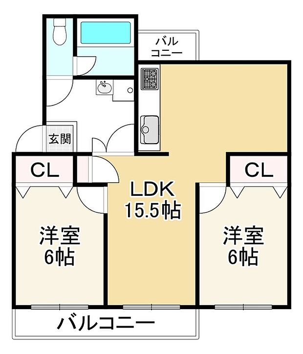 香里三井Ｉ住宅96号棟(2LDK) 1階の間取り
