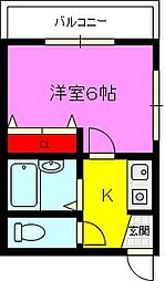 コスモスヴィラ済藤 3階ワンルームの間取り