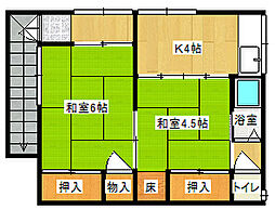 下田アパート 2階2Kの間取り