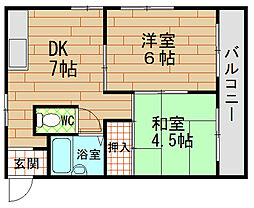 メロディハイツ吉積 3階2DKの間取り
