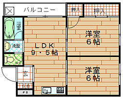 リバティーガーデン 3階2LDKの間取り