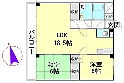 エスポワール春日部 2LDKの間取図画像