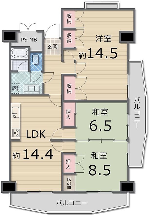 木太１７マンション(3LDK) 5階の間取り