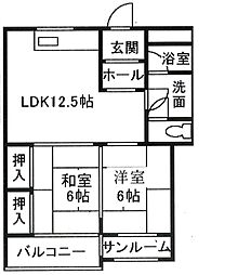 ウエストハイツ 2階2LDKの間取り