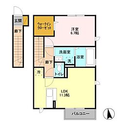 ミルグレーヌA 1LDKの間取図画像