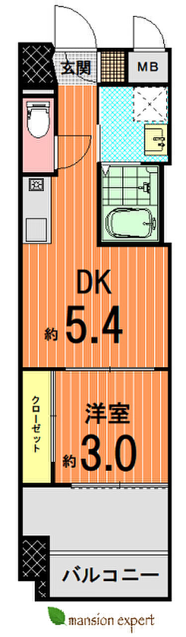 アクアプレイス京都二条城北(1DK) 5階の間取り