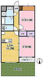 ボナールマンションII 1階2LDKの間取り