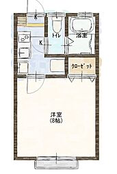 ウエストヒルズA 1Kの間取図画像