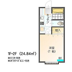 ウエストパーク３ 2階1Kの間取り