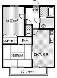 ハロッズ21 1階2DKの間取り