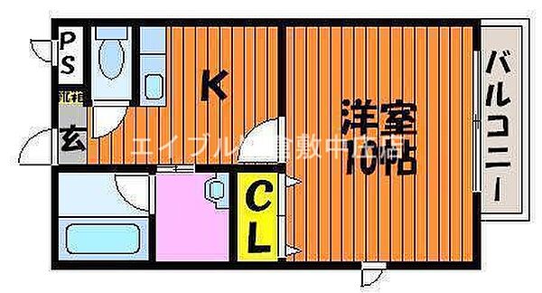 岡山県倉敷市北浜町(賃貸マンション1K・1階・31.45㎡)の写真 その2