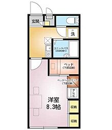 レオパレスウィル 1Kの間取図画像