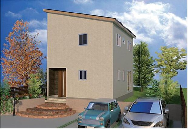 【外観パース図】■間取りや外観は規定内でお好きに変更可能です■その他の建築プランもございます■建築資料の送付は無料です!お問合せ下さい♪