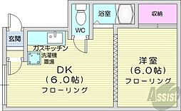 札幌市営南北線 中島公園駅 徒歩12分の賃貸アパート 2階1DKの間取り
