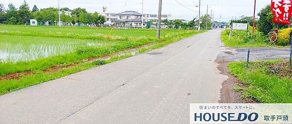 緑に囲まれた前面道路。落ち着いた雰囲気のエリアです。