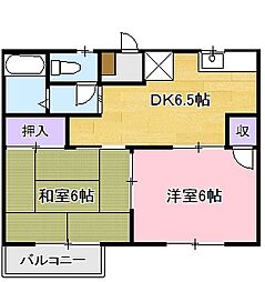 ウイングスII 1階2DKの間取り