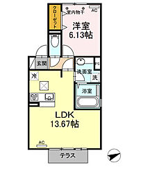 グランフルール 1階1LDKの間取り