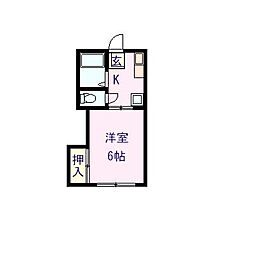 レジオン台原 1階1Kの間取り
