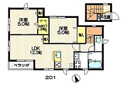 ラシュレ 2階2LDKの間取り