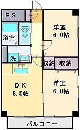 ブライトキャメロット 2DKの間取図画像