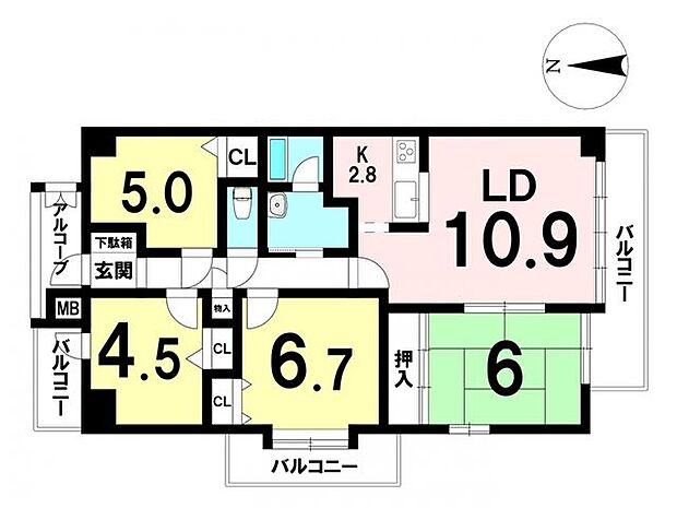 藤和シティコープ岐阜 田神駅 歩7分(4LDK) 5階の間取り