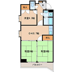パレス上杉 13階3DKの間取り