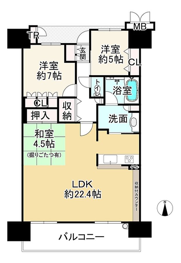 ヴューイスト泉ヶ丘(3LDK) 14階の間取り