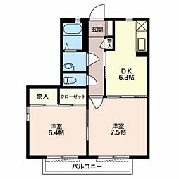 アヴァンセ・壱番館 2DKの間取図画像