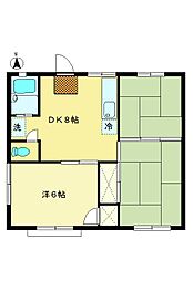 JR中央線 八王子駅 バス25分 四谷北下車 徒歩9分の賃貸アパート 2階3DKの間取り
