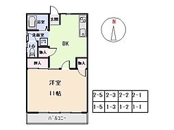 ラ・ヴェルディ龍舞 1階1DKの間取り