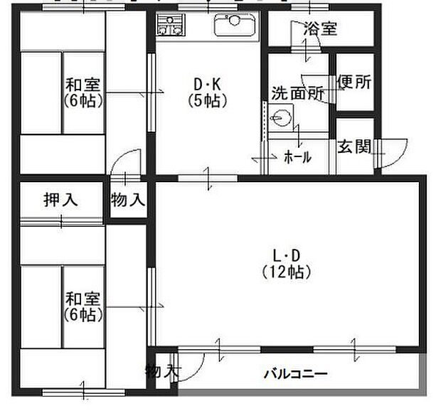 神陵台北住宅(2LDK) 1階の間取り