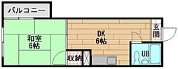 コーポ安留 2階1DKの間取り