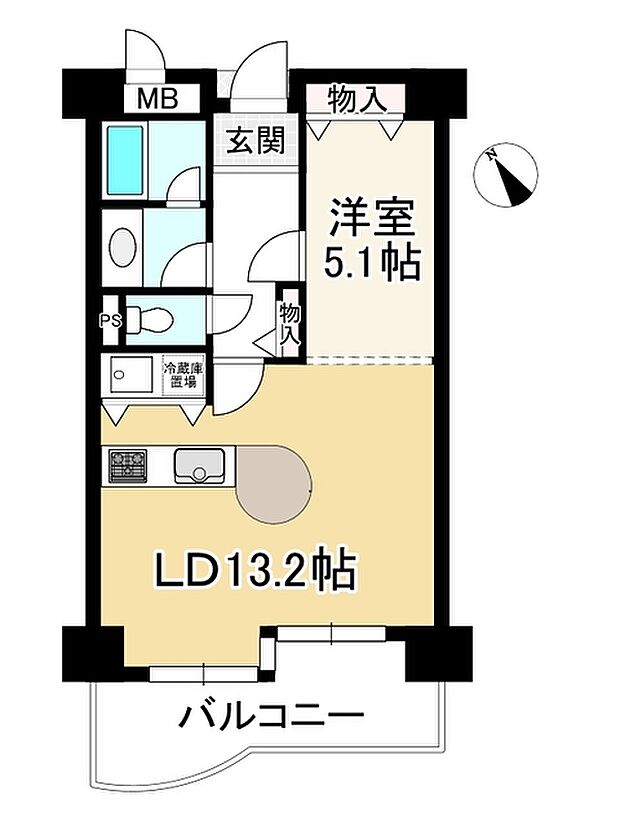 琵琶湖アーバンリゾートII番館(1LDK) 7階の間取り