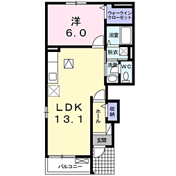 フェデール　Ｂ 1階1LDKの間取り