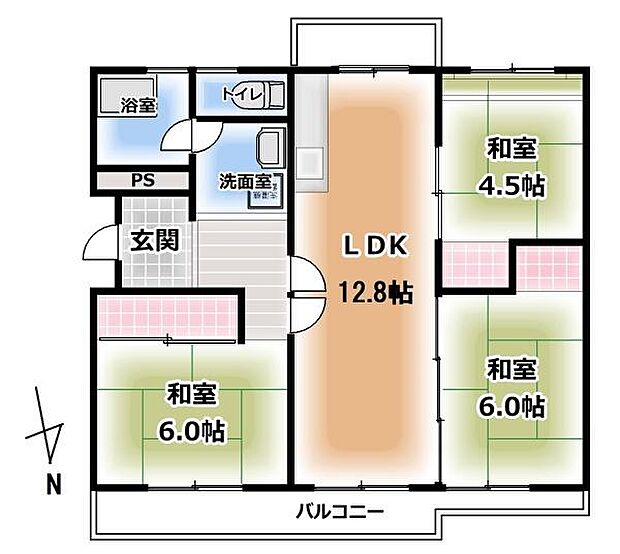 戸頭第三住宅22号棟(3LDK) 5階の間取り