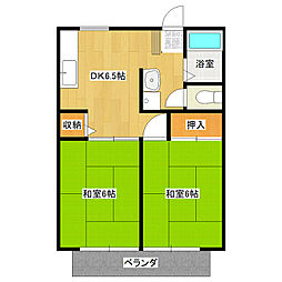 コスモシティハイツ 2階2DKの間取り